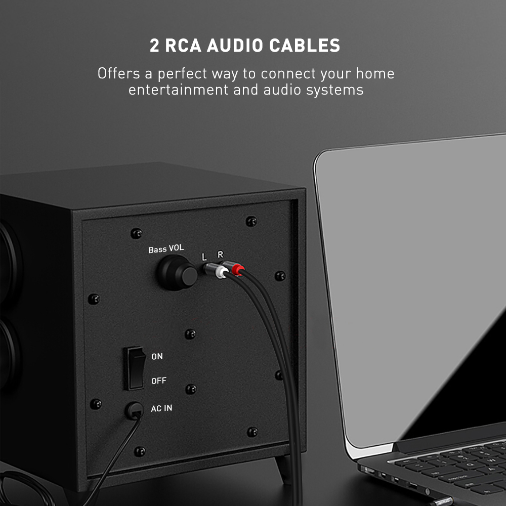 2 RCA Male Gold Plated Stereo Audio Cable