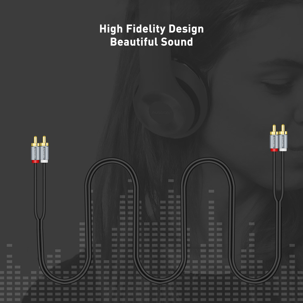 2 RCA Male Gold Plated Stereo Audio Cable