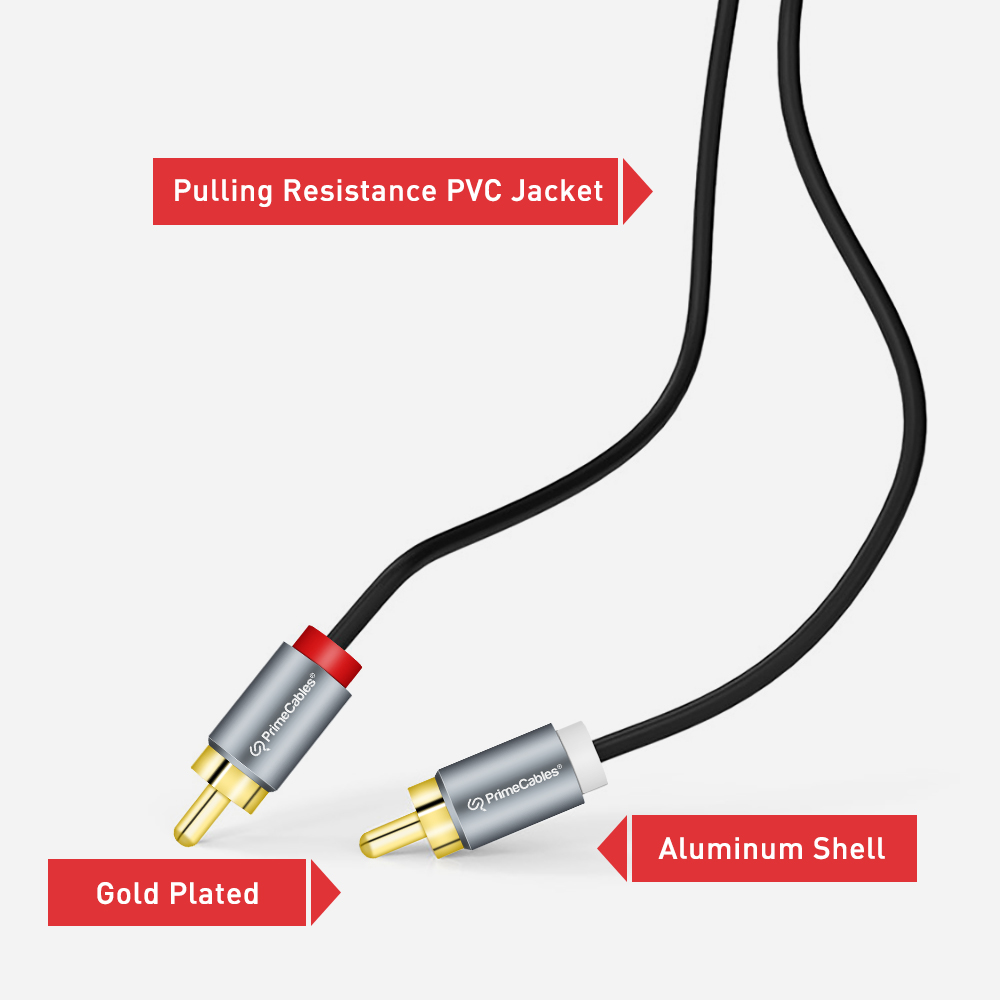 2 RCA Male Gold Plated Stereo Audio Cable