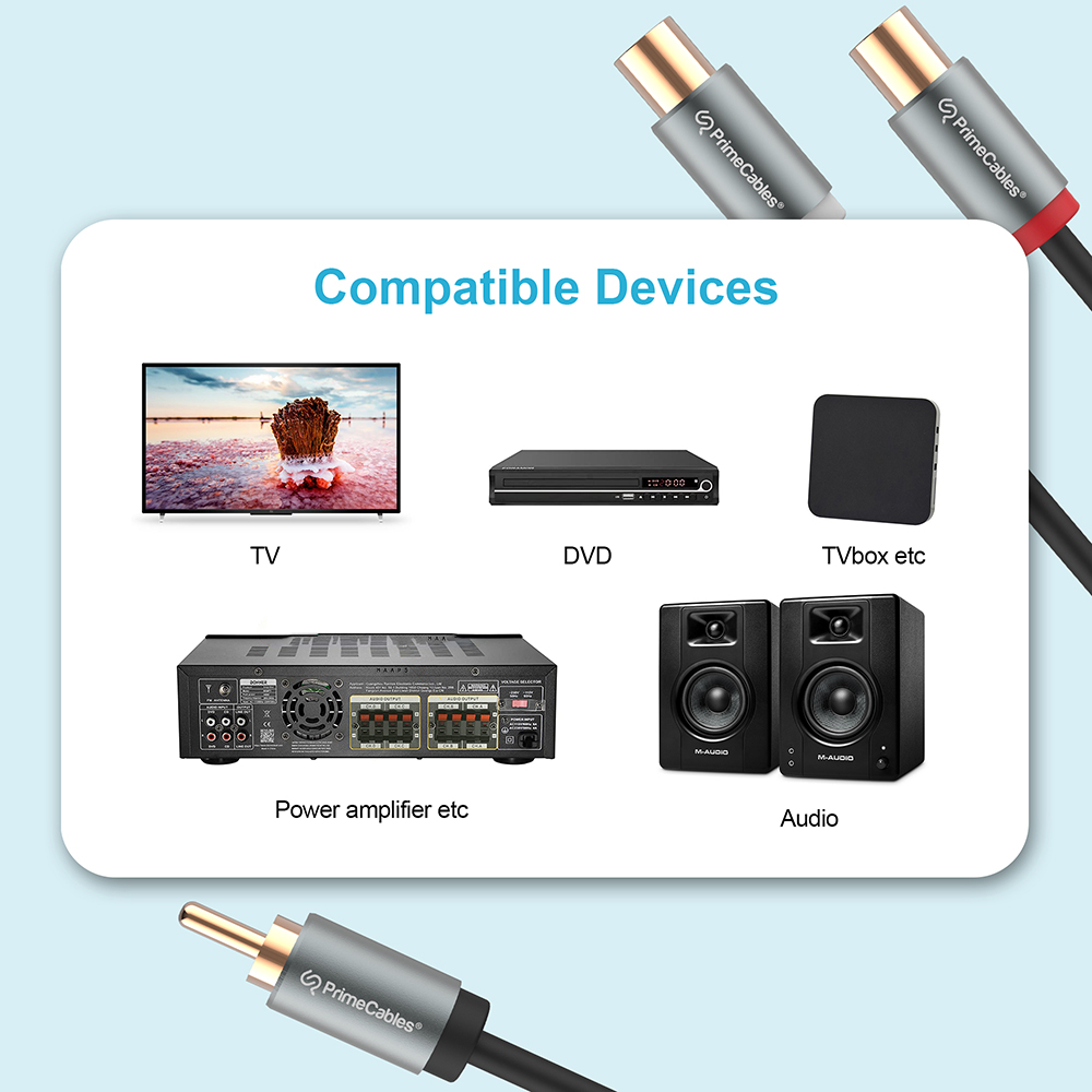 1 RCA (Male) to 2 RCA (Female) Stereo Audio Y Adapter Cable