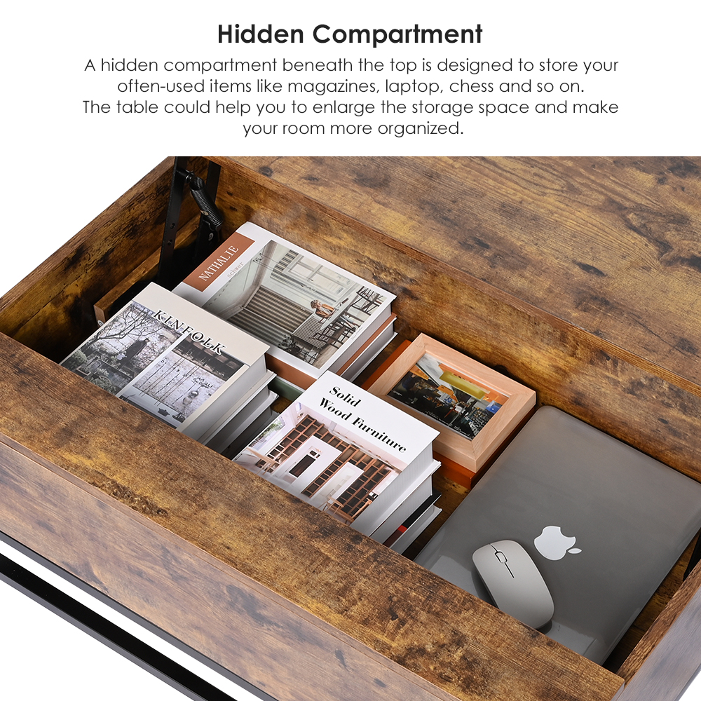 Ergonomic Wood Lift Top Coffee Table with Hidden Compartment SortWise®