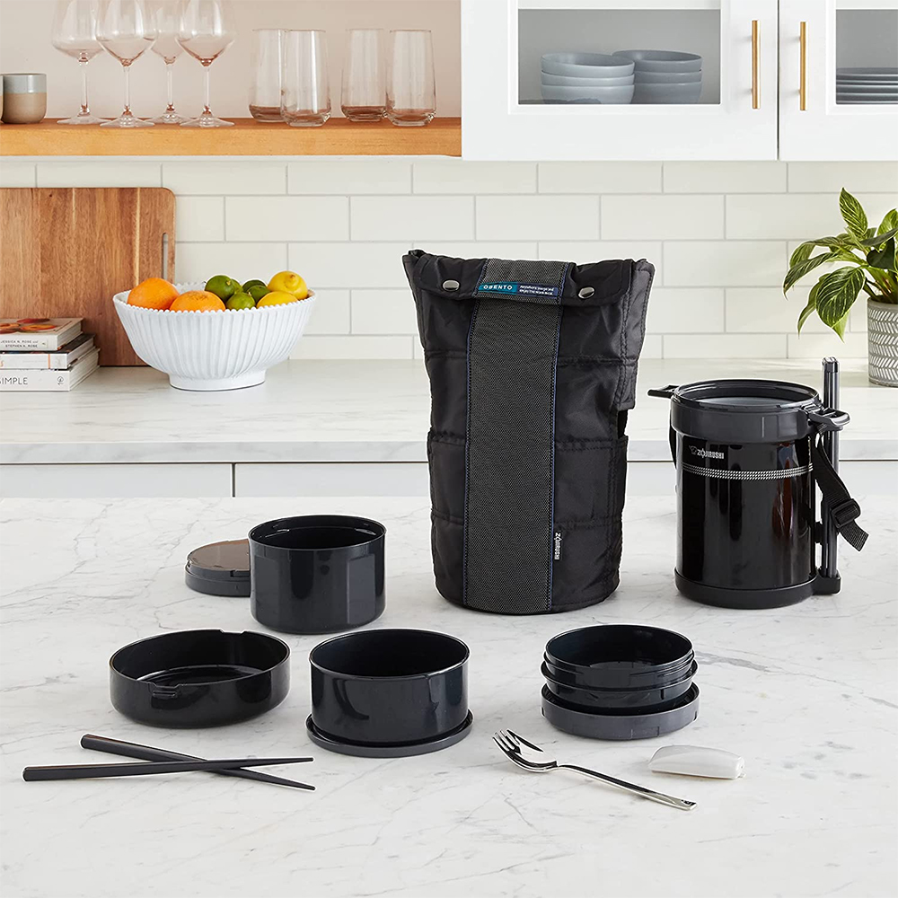 Classic Bento Vacuum Lunch Jar with 3 Microwavable Inner Bowls