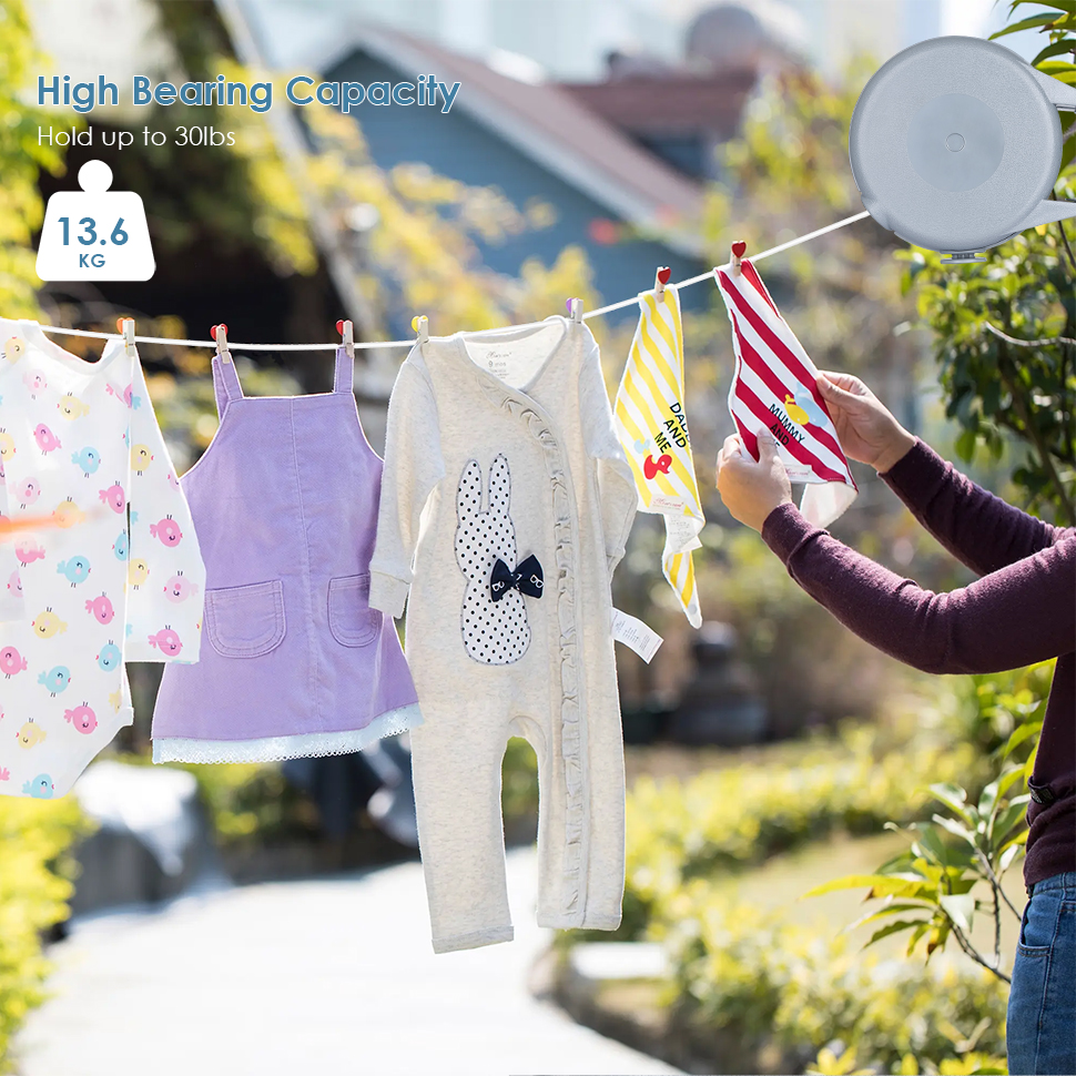 40Ft Heavy Duty Retractable Outdoor Clothesline, Wall Mounted