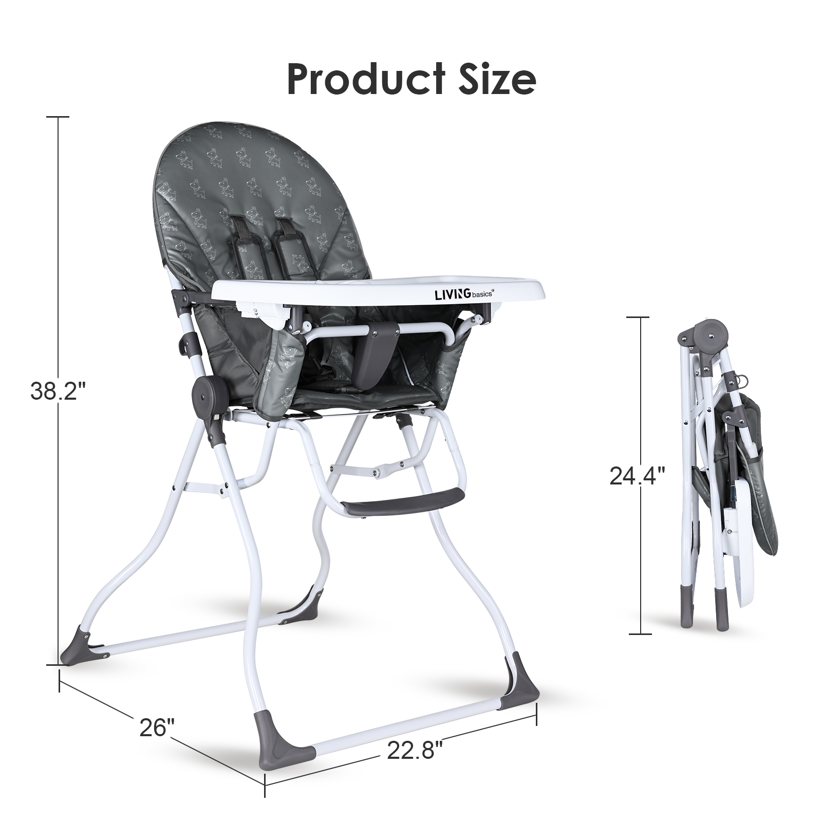 Portable Folding High Chair with Adjustable Tray for Babies and
