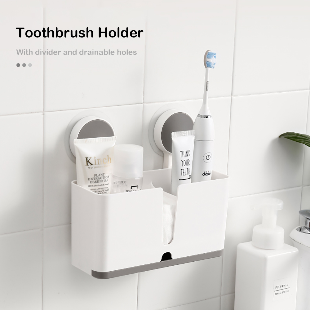 Adhesive Toothbrush Holder with Drain Hole for Bathroom STORA