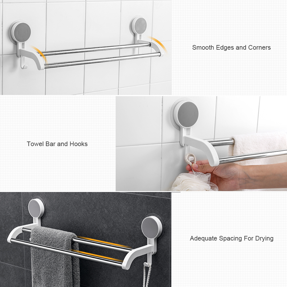 19-inch No Drill Wall Mount Double Towel Bar – STORA