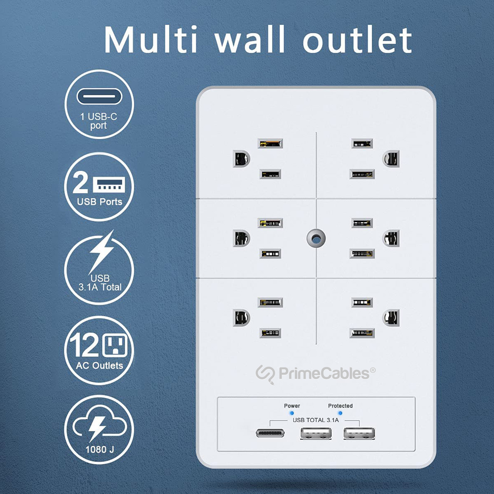 [Shopper+] 12-plug, 1x USB-C Port, 2x USB-A Port Wall Outlet with Surge ...