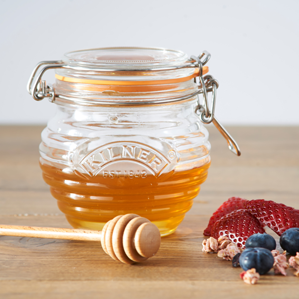 ClipTop Honey Pot with Beech wood Dipper for Storing Honey or Syrup, 400ml KILNER