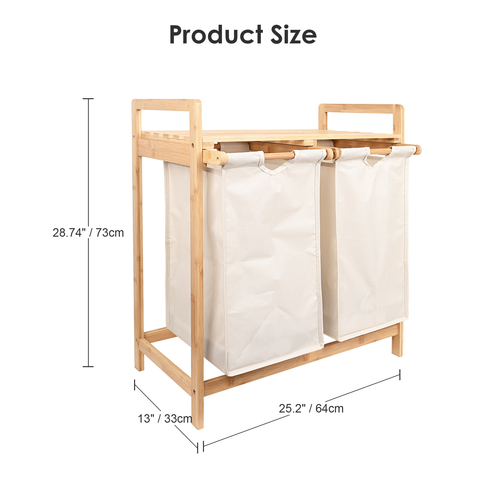 Bamboo Laundry Hamper Organizer with Double Sorter, 60L Large Capacity ...