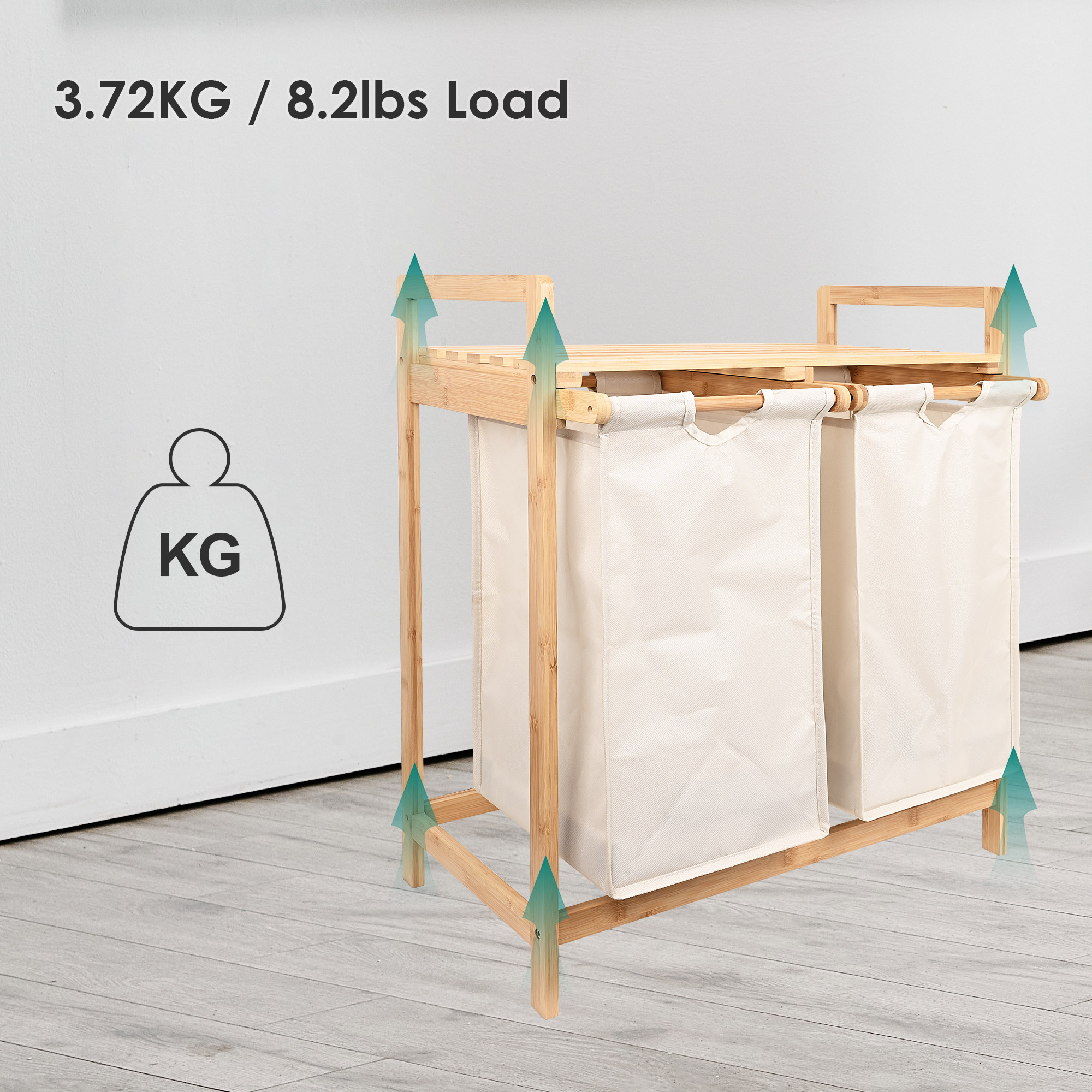 Bamboo Laundry Hamper Organizer with Double Sorter, 60L Large Capacity ...