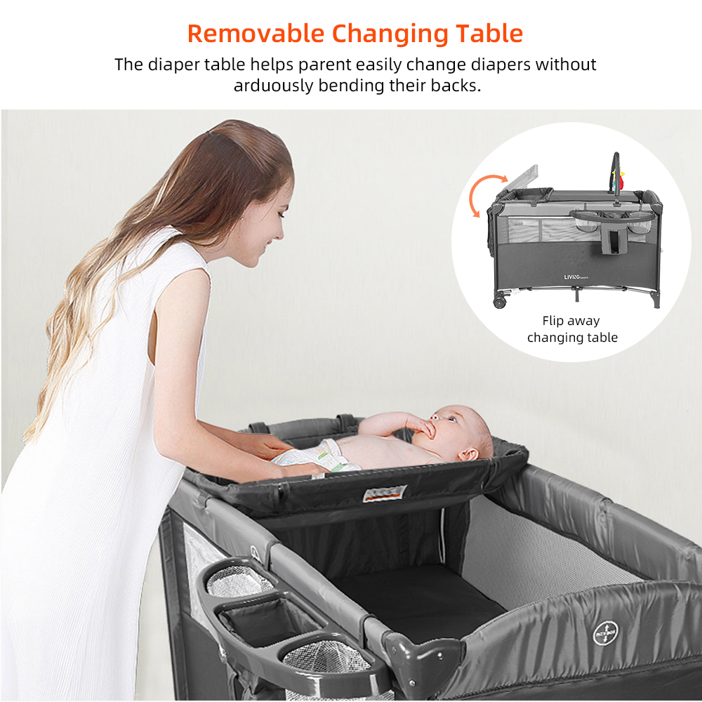 3 in 1 Baby Bedside Crib and Playard with Diaper Changing