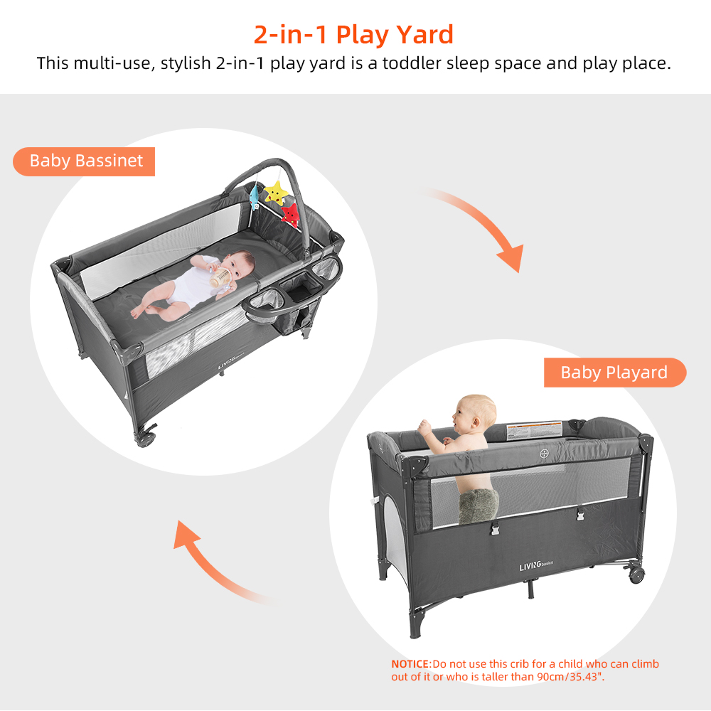 3 in 1 Baby Bedside Crib and Playard with Diaper Changing Table LIVINGbasics®