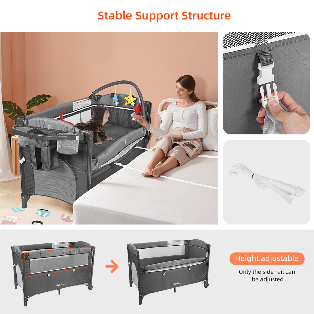 3 in 1 Baby Bedside Crib and Playard with Diaper Changing Table LIVINGbasics®