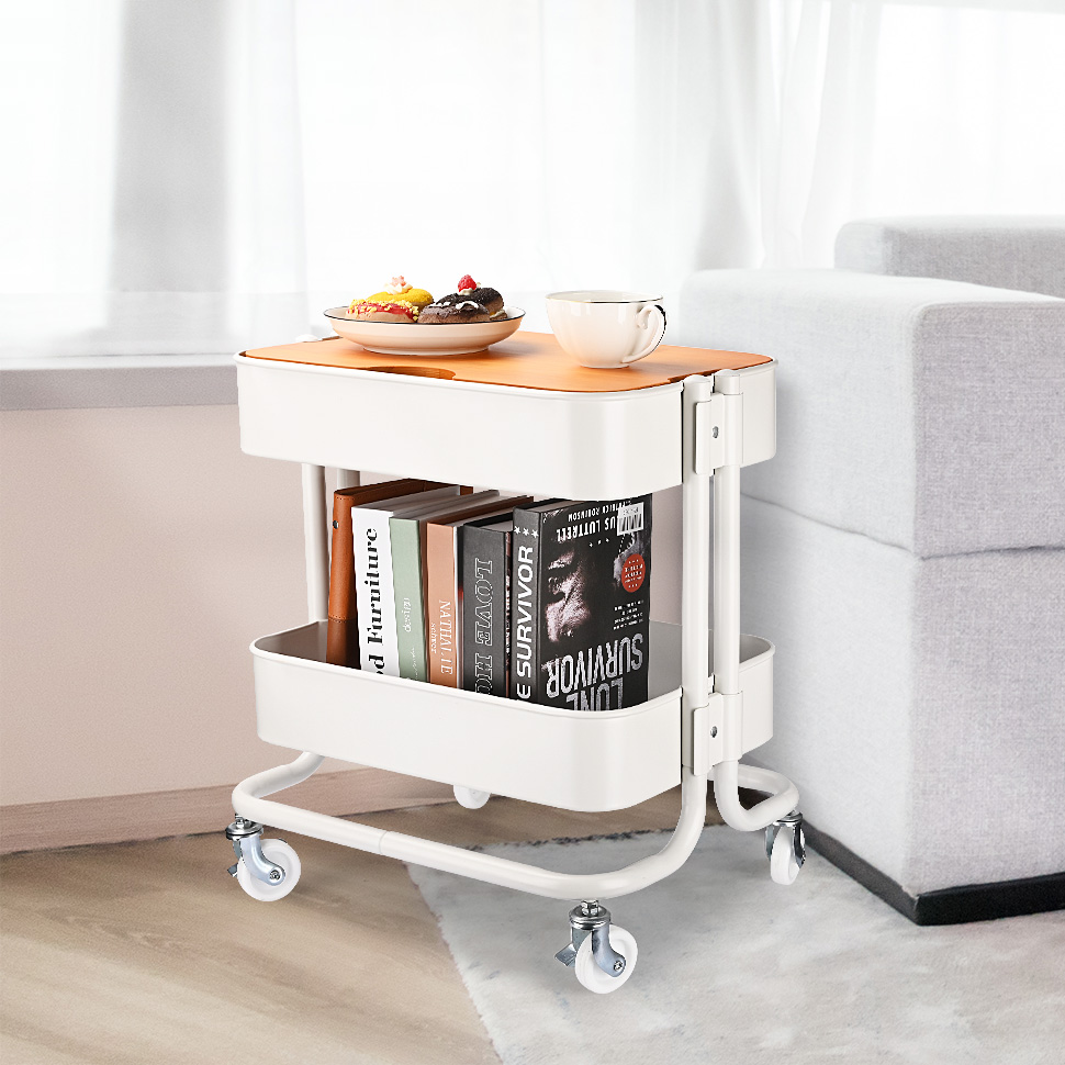 2-Tier Metal Utility Cart with Removable Cover Board - STORA