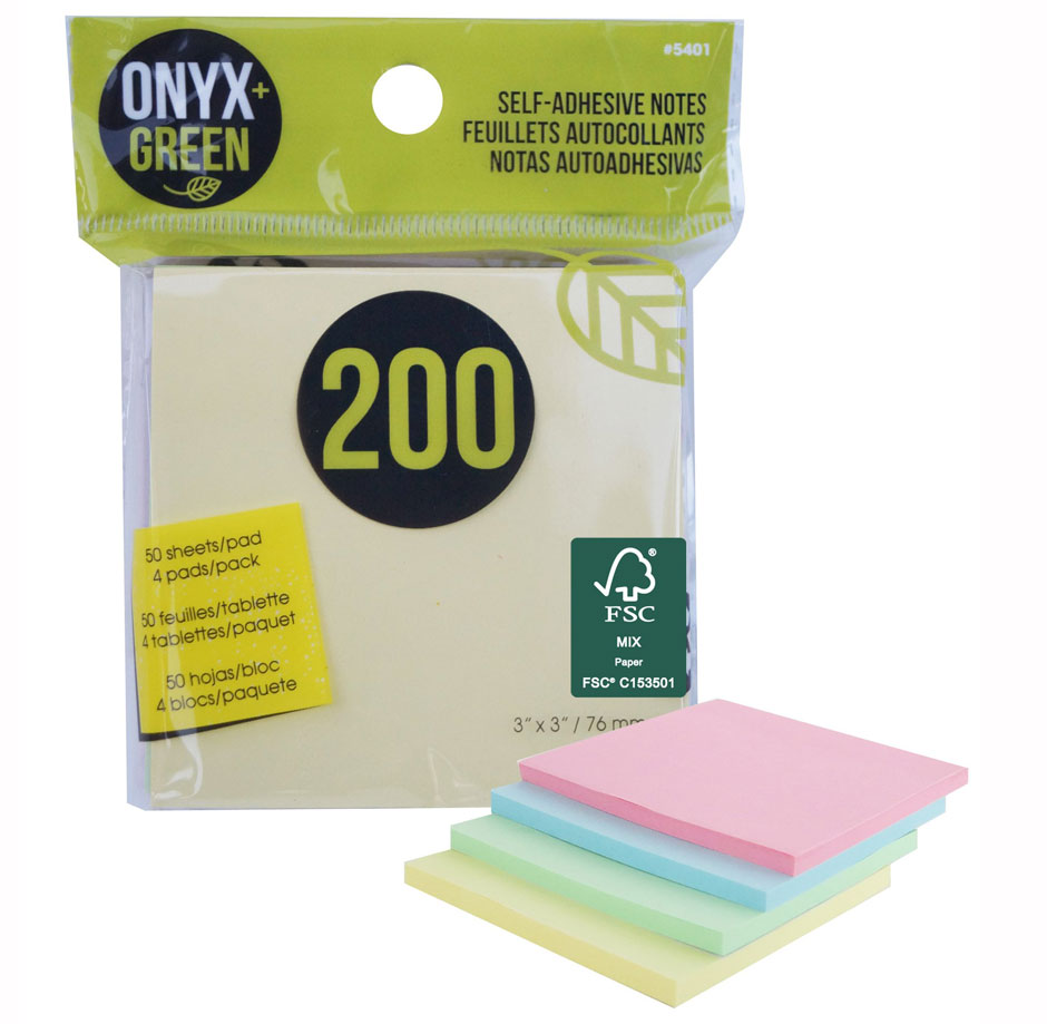 Onyx & Green® Eco-Friendly Sticky Notes, Assorted Color, 3″ x 3″, 4 ...