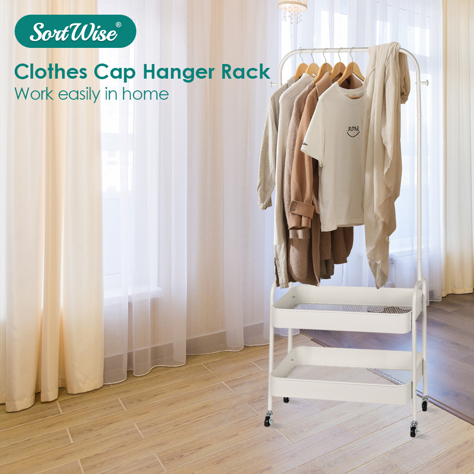 2 in 1 Garment Clothes Rack with 2-Tier Storage Basket and