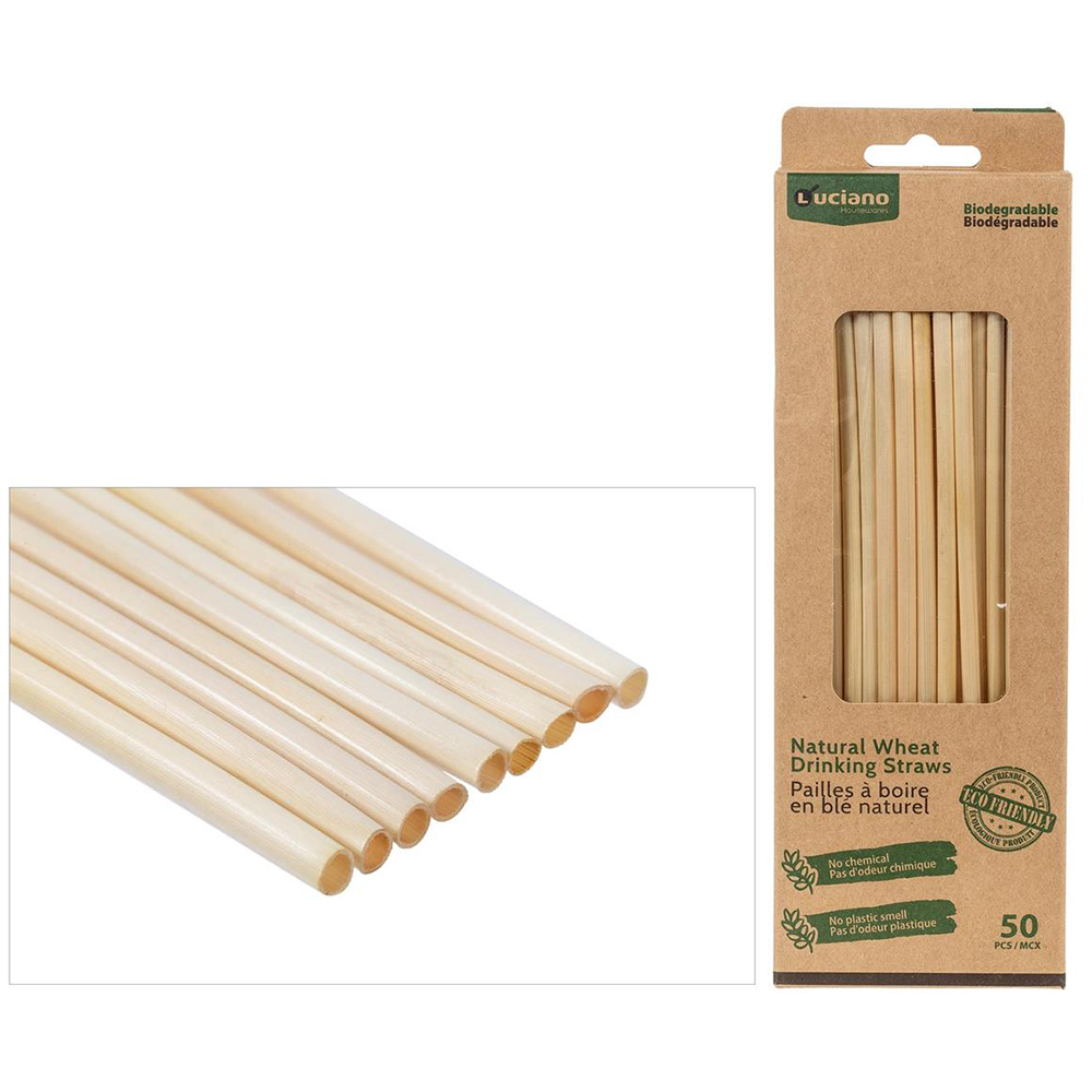 100 x Pailles biodégradables (Paille de blé) 20cm 100% naturel