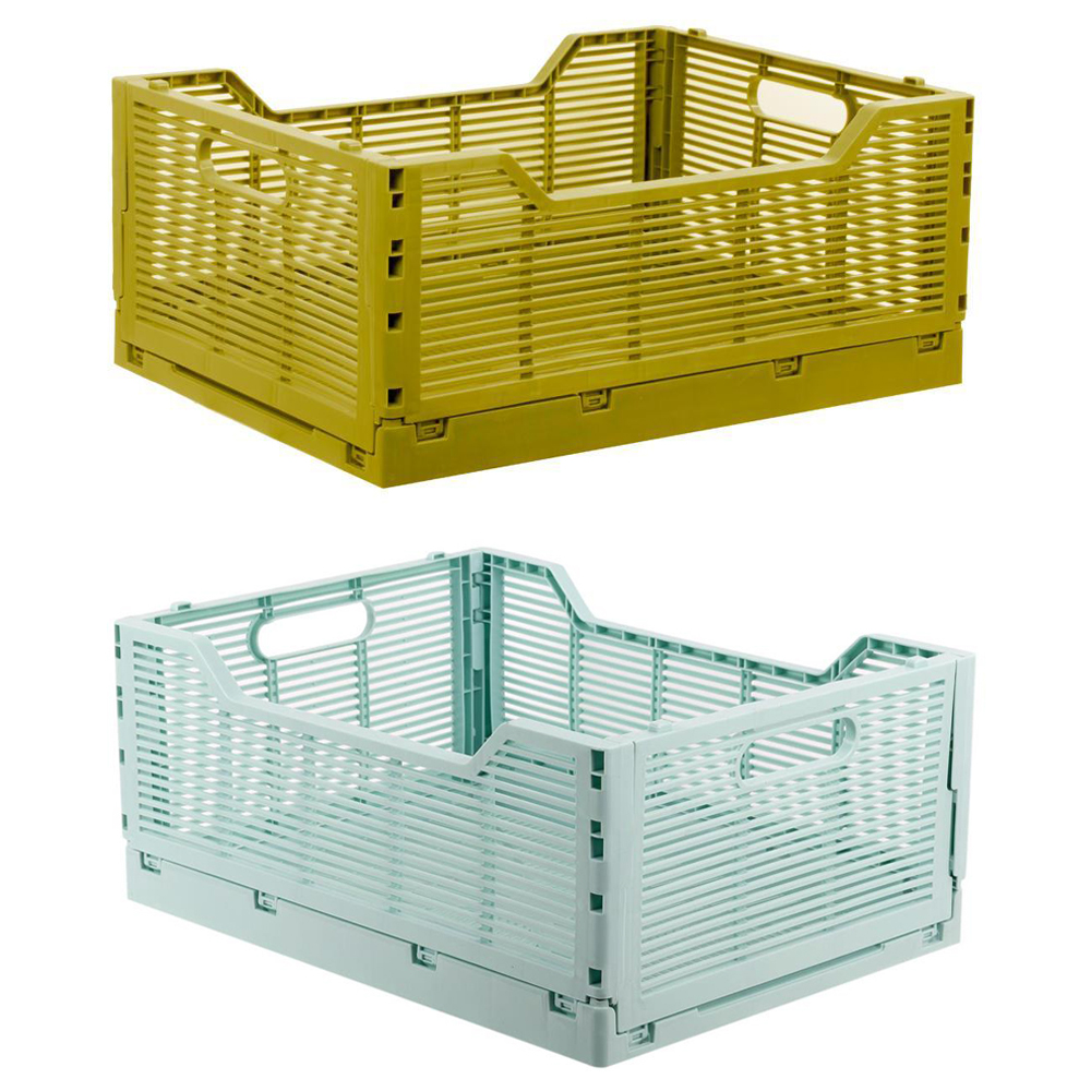 Color Wrap Band Folding Storage Crate with Hollow Handle