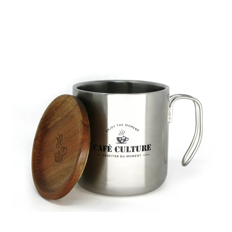 Double Walled Mug Stainless Steel 450ml Insulation Black with Handle - Caf  Culture