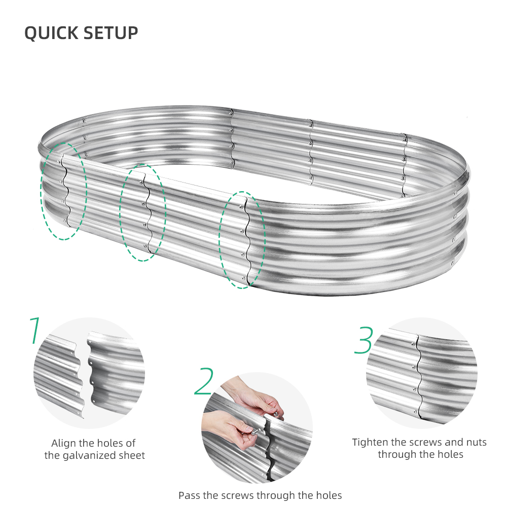 Outdoor Metal Raised Garden Bed Planter Box, 6 x 3 x 1ft, Oval Style