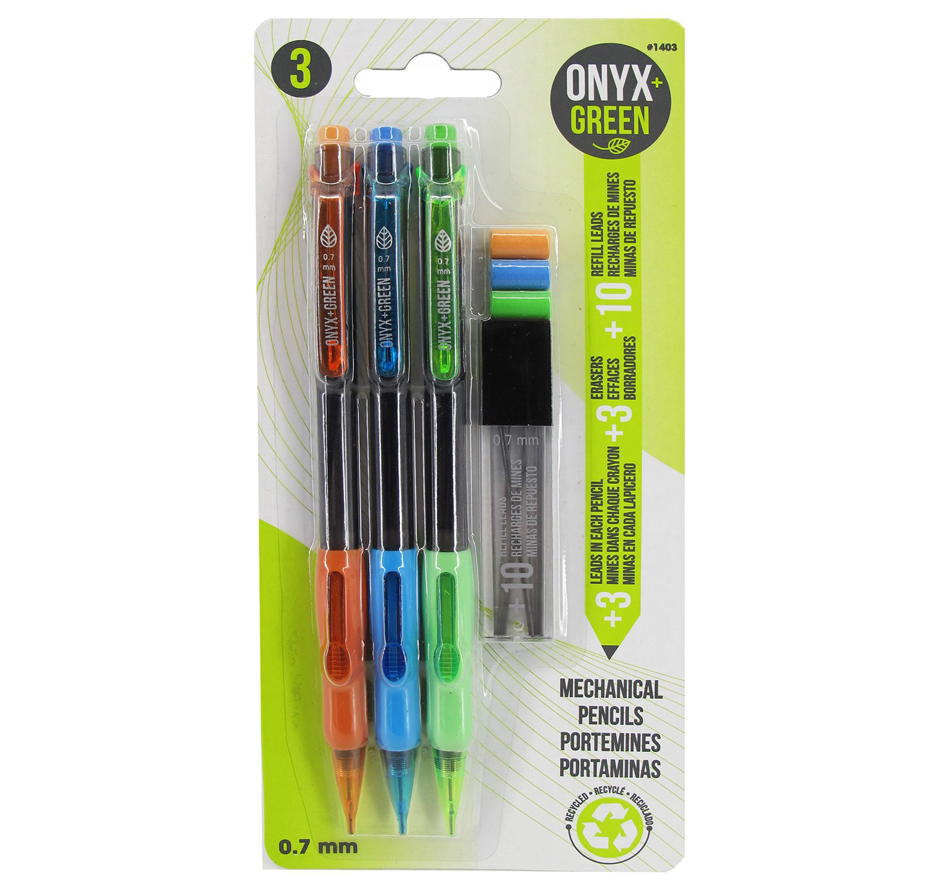 Onyx & Green® EcoFriendly Mechanical Pencils with 3 Erasers and Leads