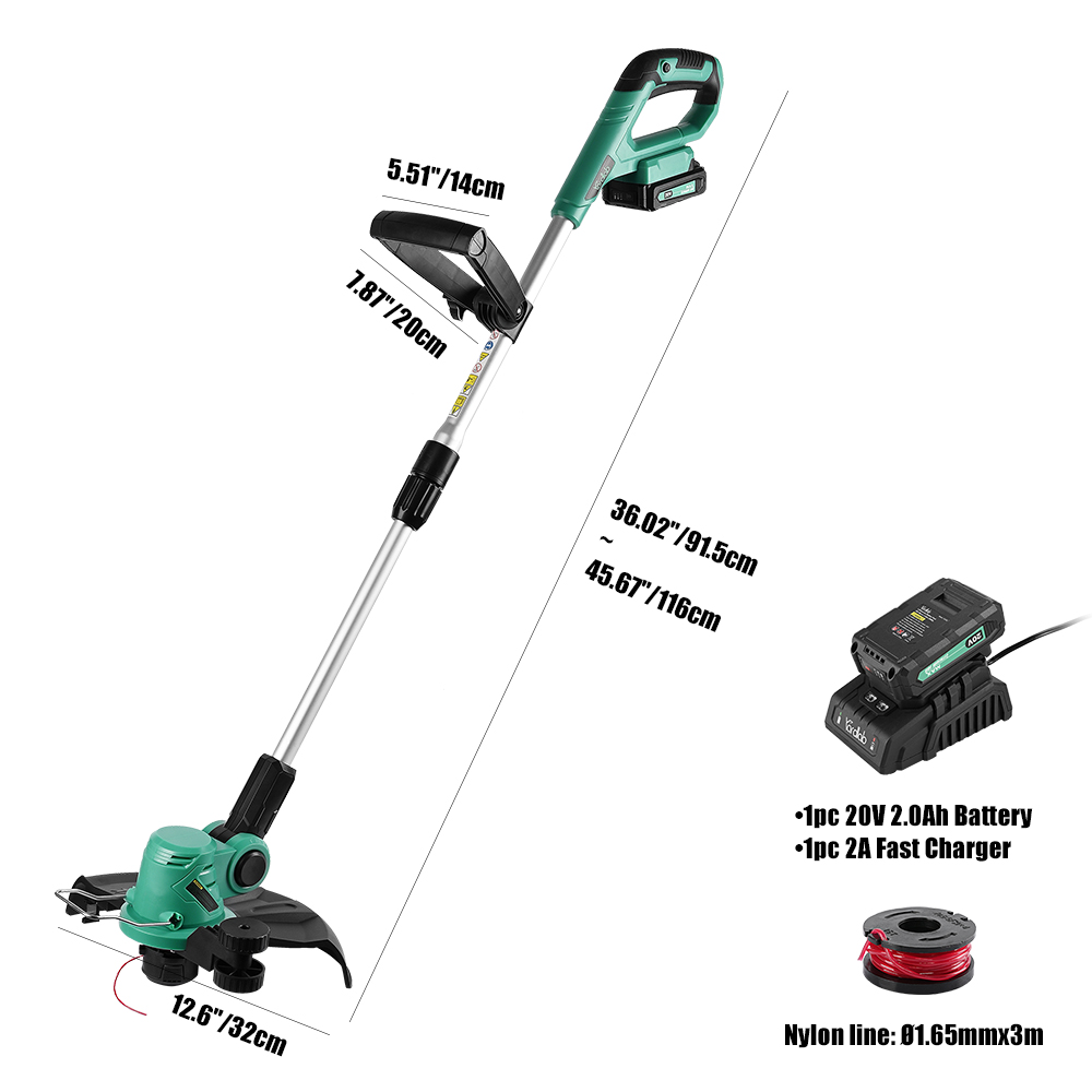 Yardlab 20V Cordless String Trimmer & Wheeled Edger – 7-Position Adjustable Head, 2.0Ah Battery, 12.6” Cut