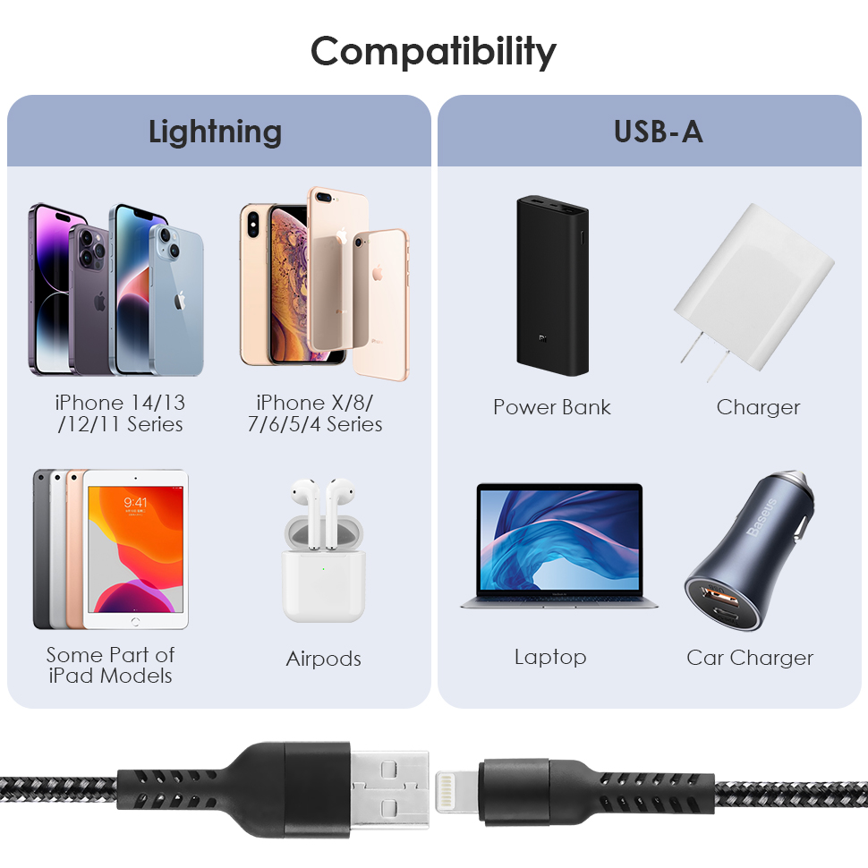 Fast Charging Best Lightning Cable For Apple Carplay Lightning