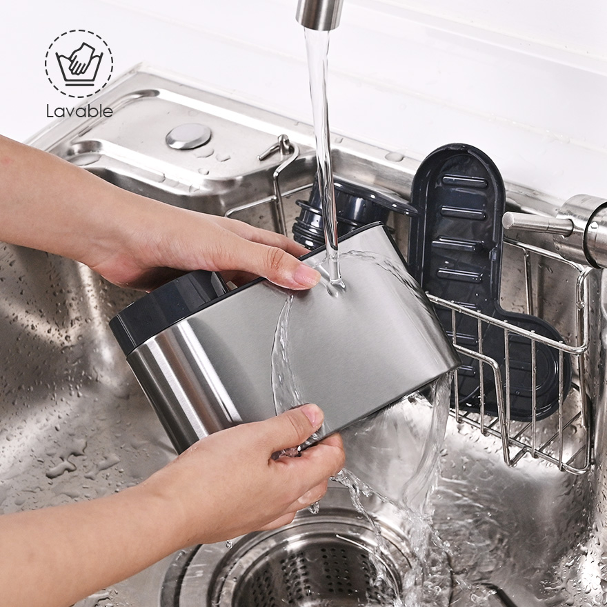 Distributeur de savon à vaisselle en acier inoxydable 2 en 1 porte-brosse évier caddy