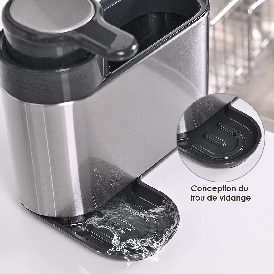 Distributeur de savon à vaisselle en acier inoxydable 2 en 1 porte-brosse évier caddy