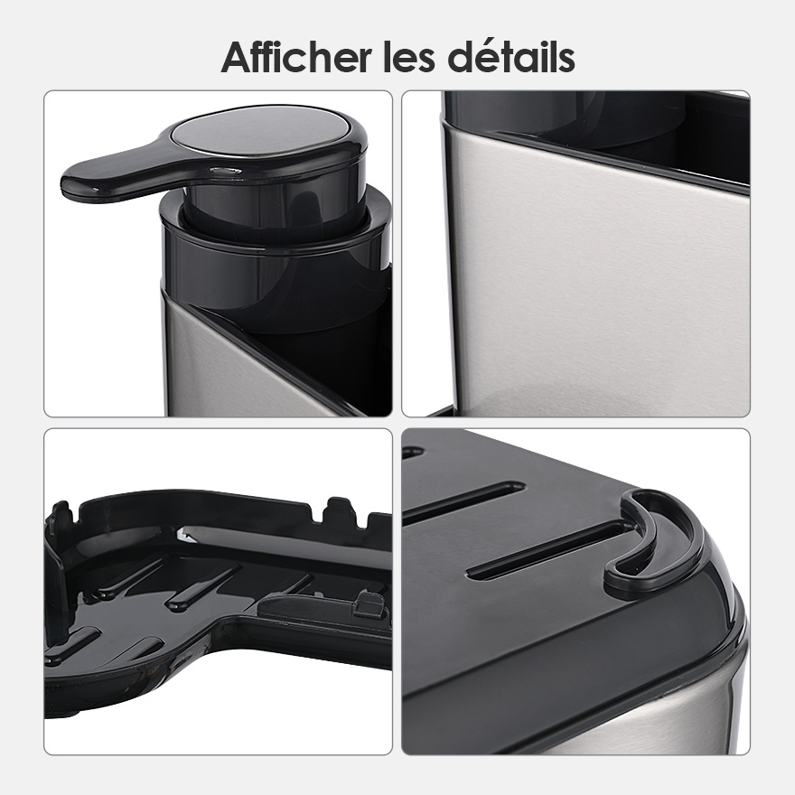 Distributeur de savon à vaisselle en acier inoxydable 2 en 1 porte-brosse évier caddy