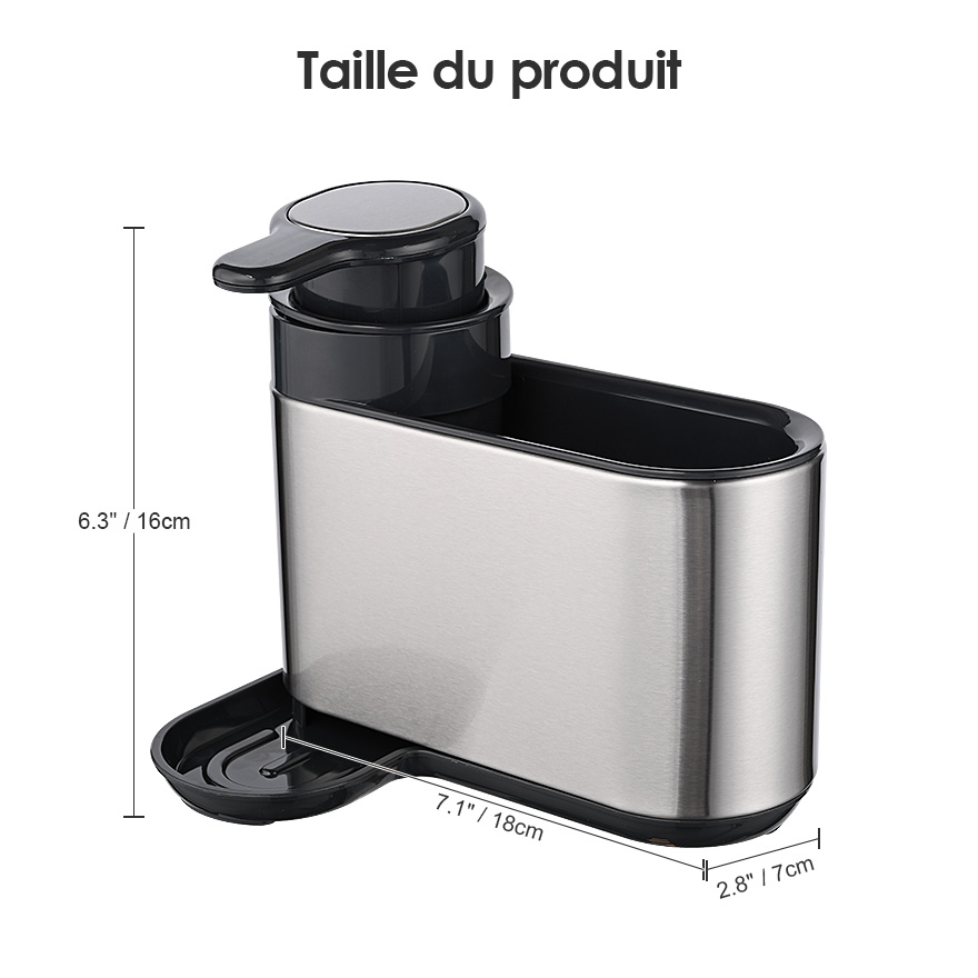 Distributeur De Savon Vaisselle Pour évier – Acier Inoxydable Et ABS – Comptoir – Neuf