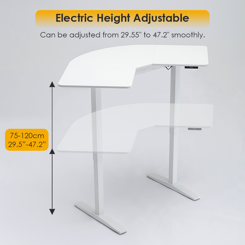 Sit Stand Corner Desk L-Shaped Electric Height Adjustable Standing Desk ...
