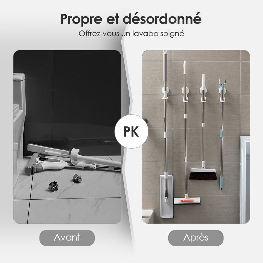 Organisateur de porte-serpillère mural à ventouse sans perçage