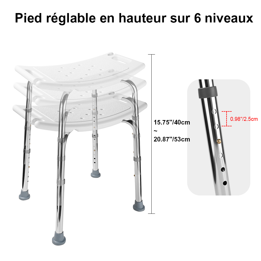 Chaise de douche médicale à montage sans outil avec dossier amovible