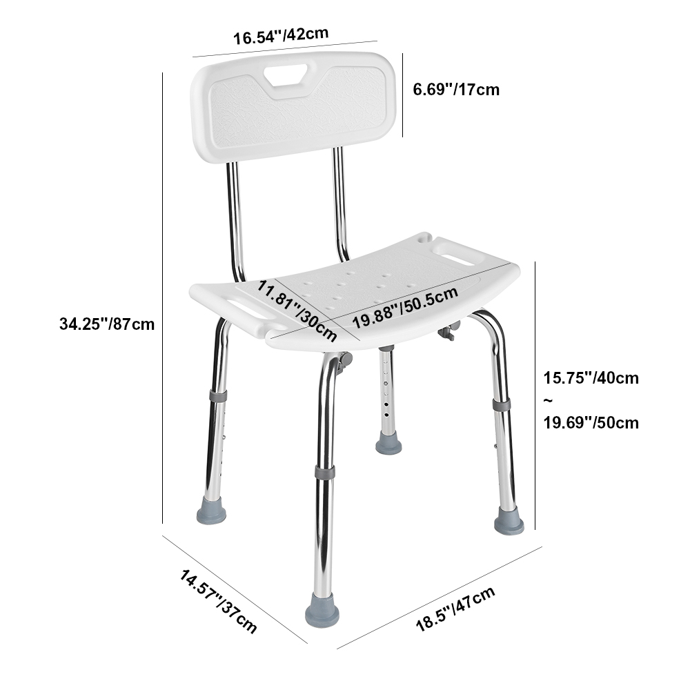 Chaise de douche médicale à montage sans outil avec dossier amovible