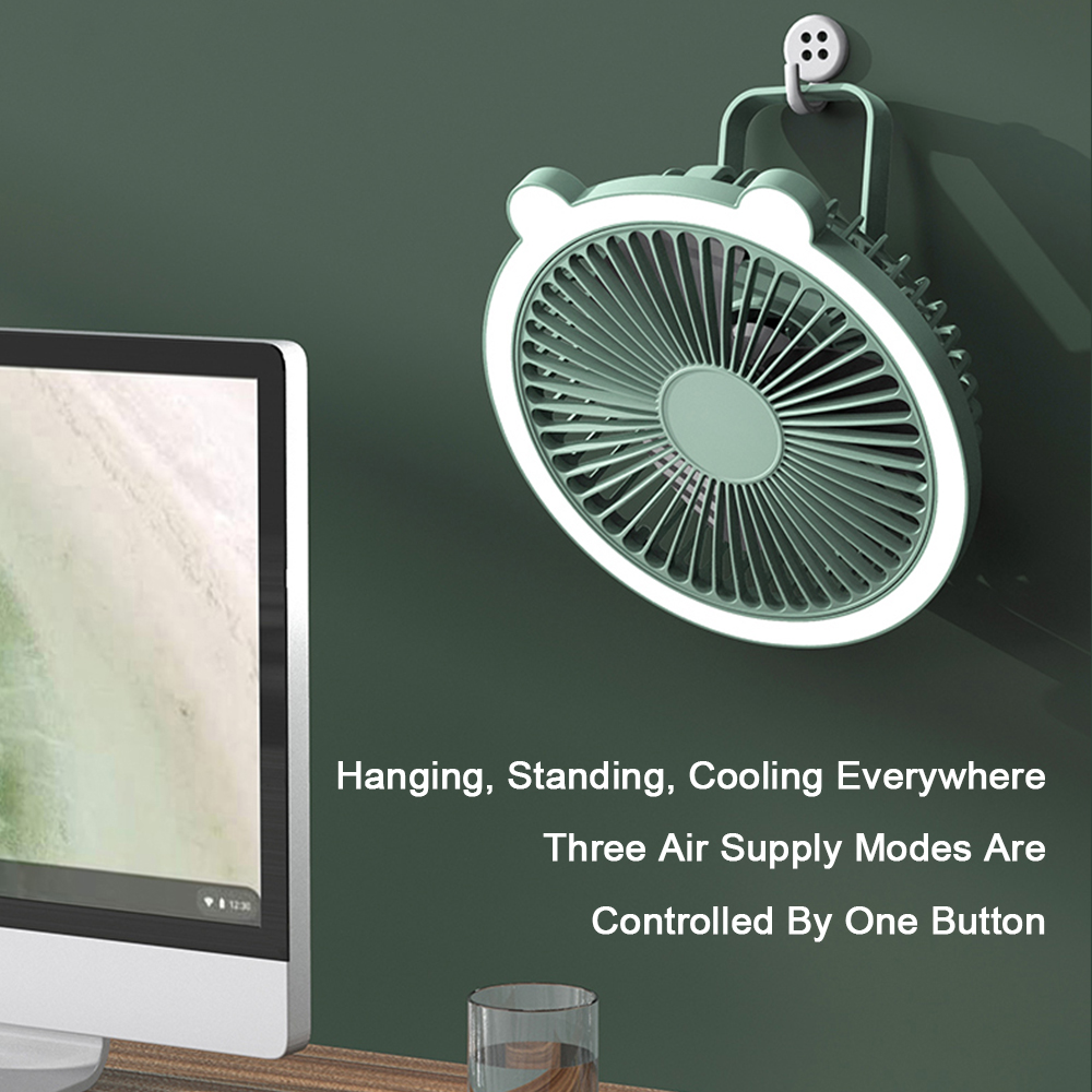 Desktop Handheld Wall Hanging Fan with LED Light 1200mAh Battery