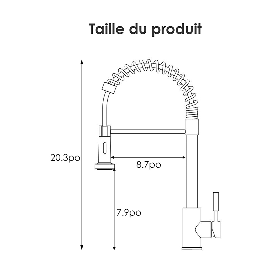 Robinet d'évier de cuisine avec pulvérisateur à ressort à poignée unique en acier inoxydable