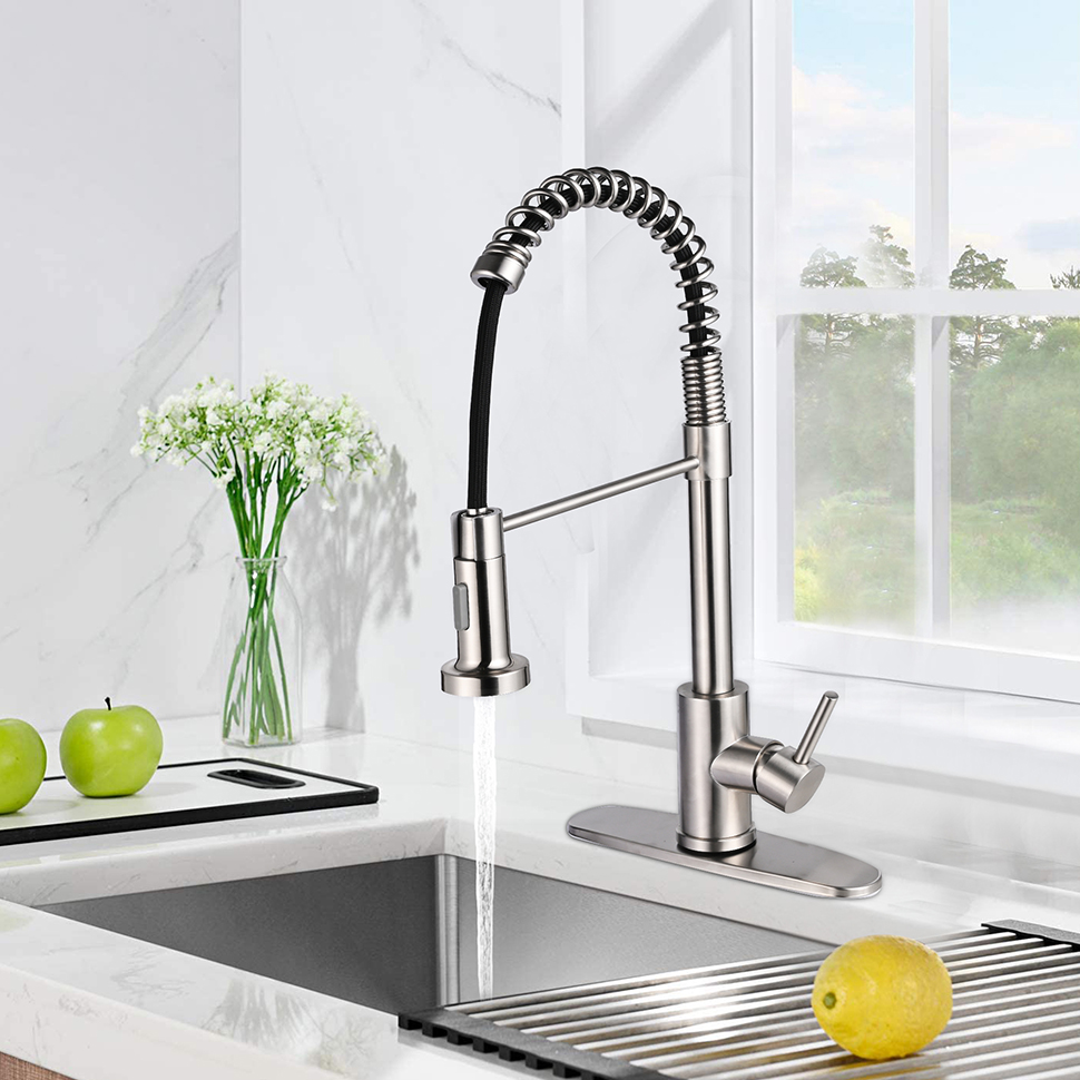 Stainless Steel SingleHandle PullDown Spring Sprayer Kitchen Sink Faucet LIVINGbasics®