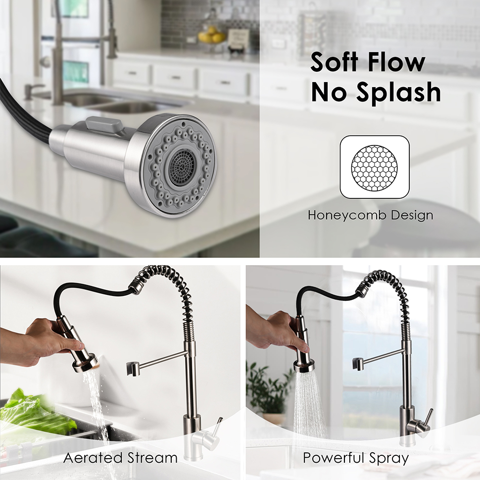 Stainless Steel Single-Handle Pull-Down Spring Sprayer Kitchen Sink Faucet