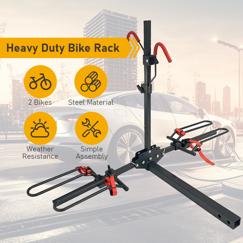2Bike Hitch Mount Bike Rack with Straps of Wheels for Car, SUV, 2