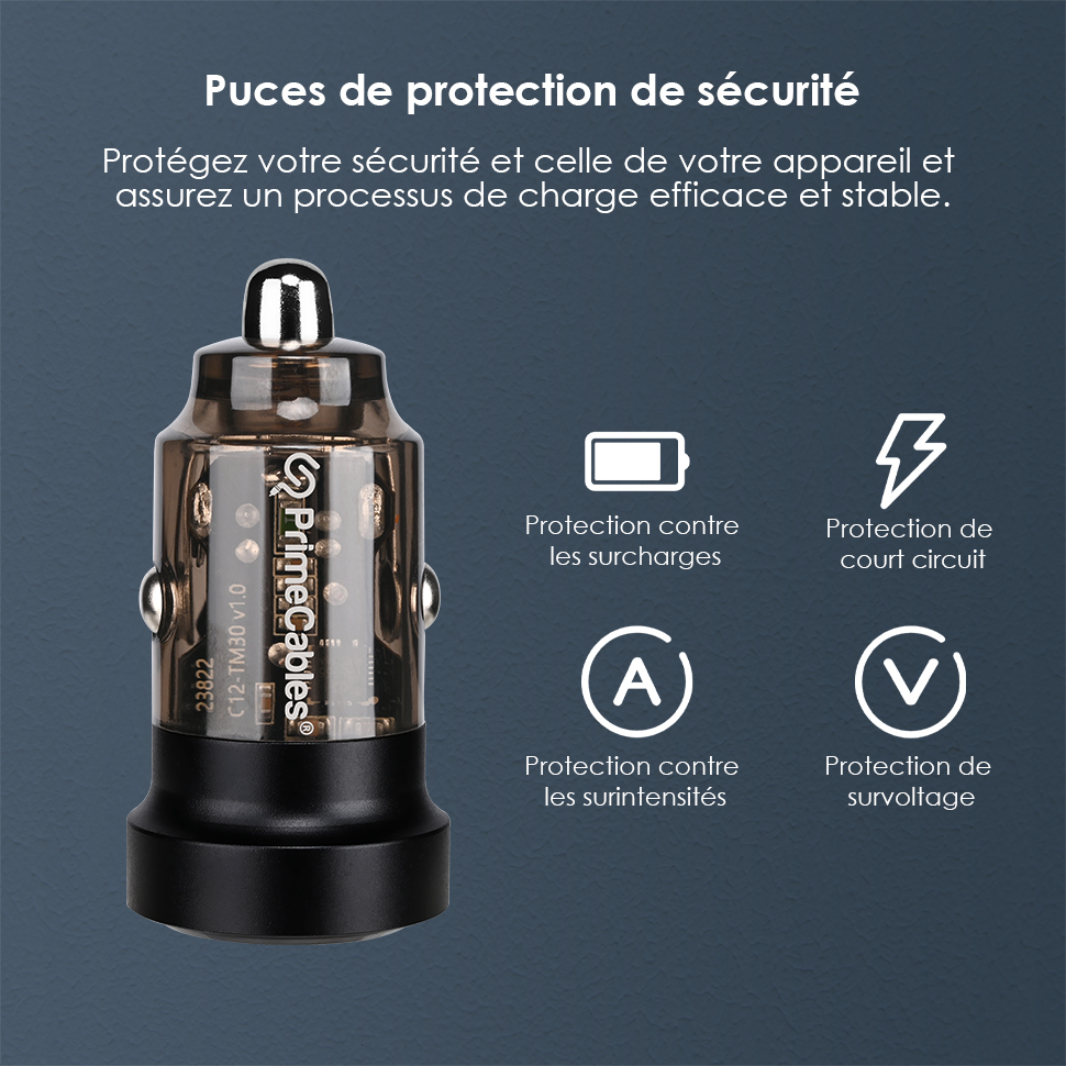 Chargeur de voiture de type C USB-A 18W + adaptateur de charge ultra rapide UBS-C 30W