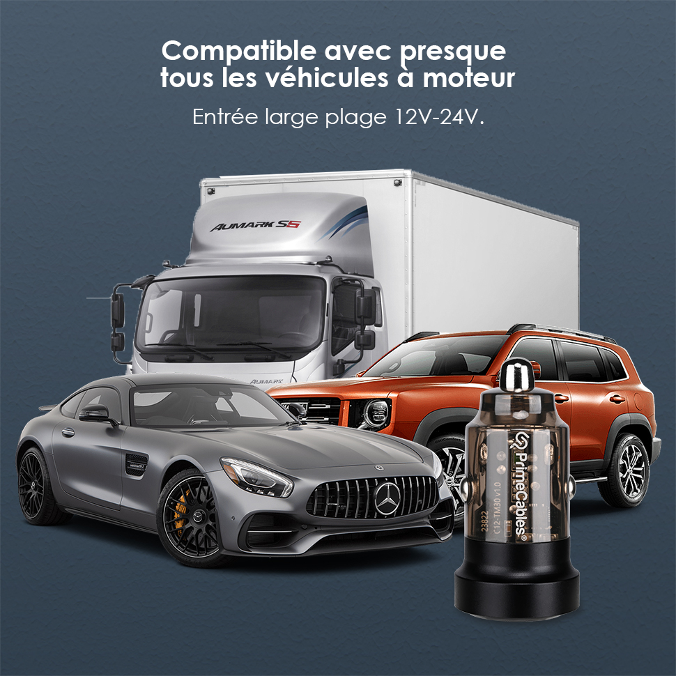 Chargeur de voiture de type C USB-A 18W + adaptateur de charge ultra rapide UBS-C 30W