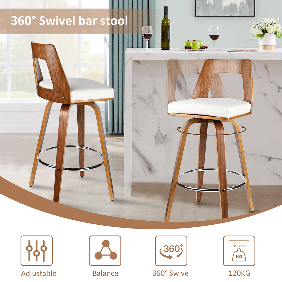 28.5" Retro Wood 360° Swivel Counter Stools