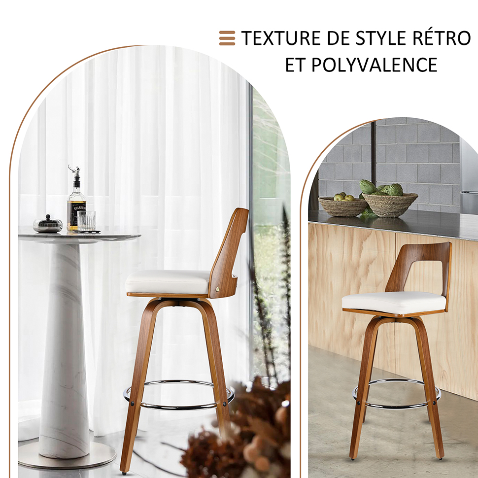 Tabourets rétro pivotants à 360° en bois