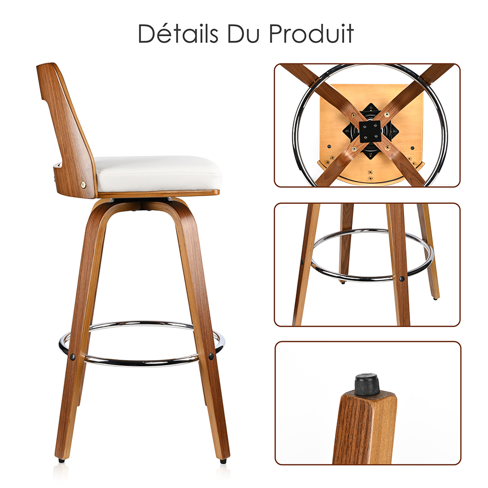 Tabourets rétro pivotants à 360° en bois