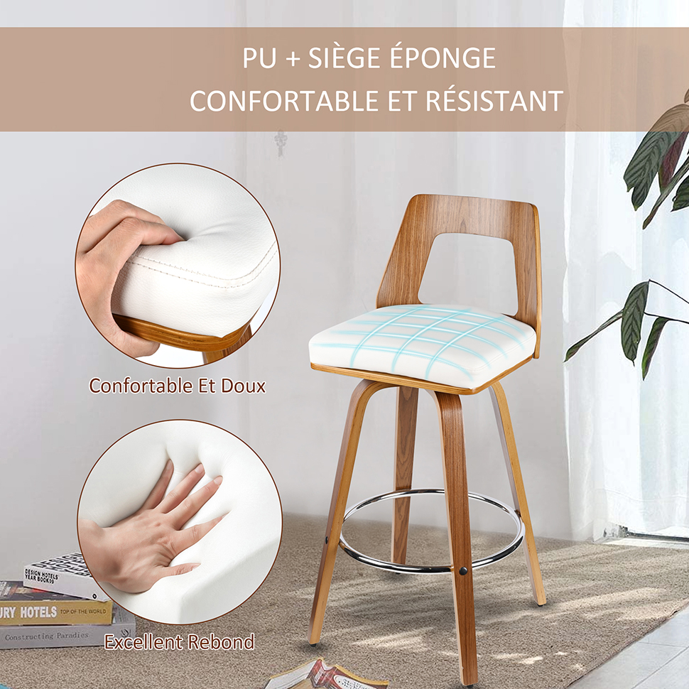 Tabourets rétro pivotants à 360° en bois