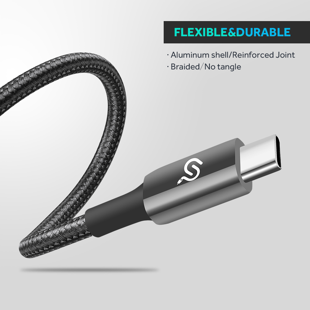 Type-A to Type-C cable features a zinc alloy shell and braided wire design, offering exceptional durability and flexibility
