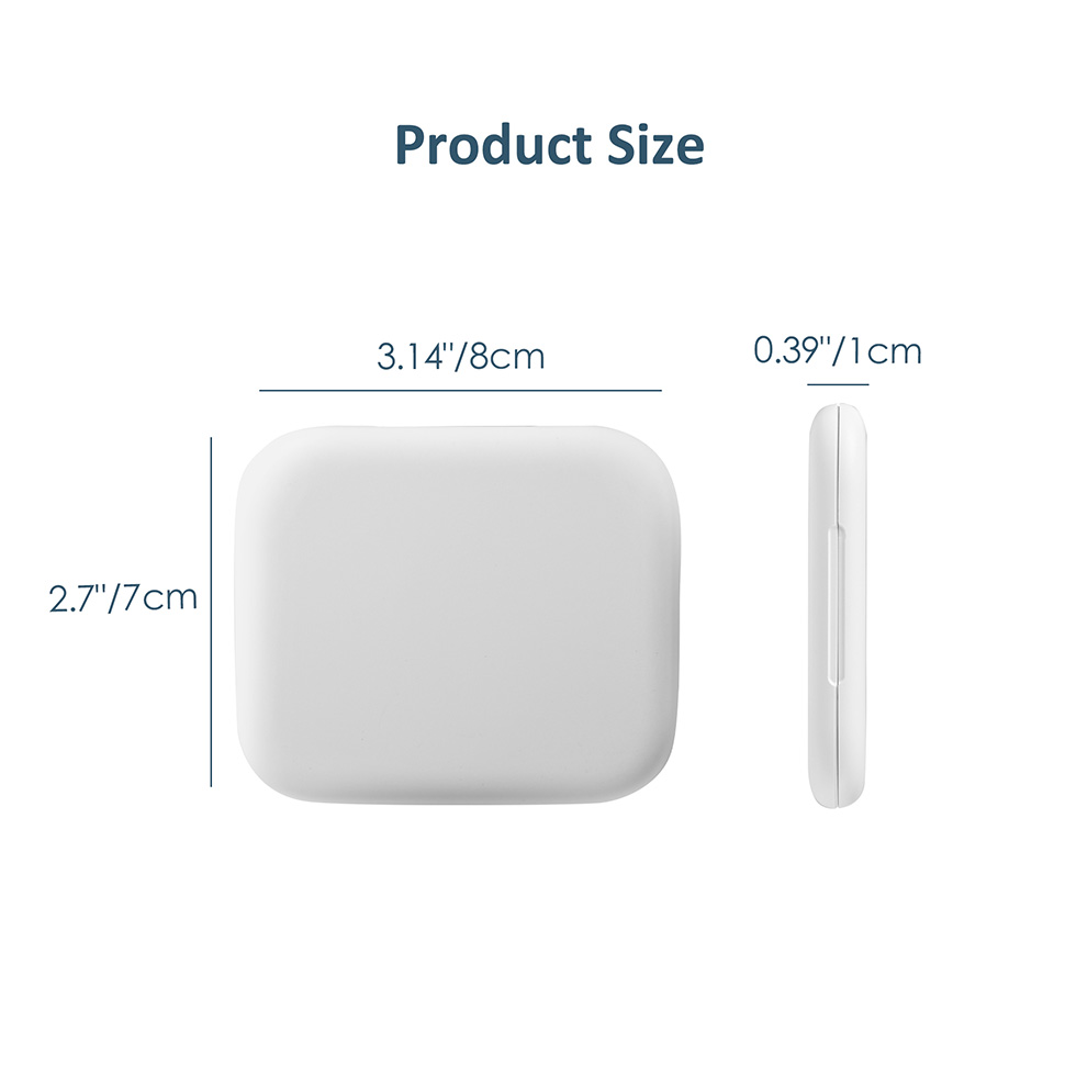 Product sizes of the white 4-in-1 USB-C adapter box: 3.14 inches x 2.7 inches x 0.39 inches