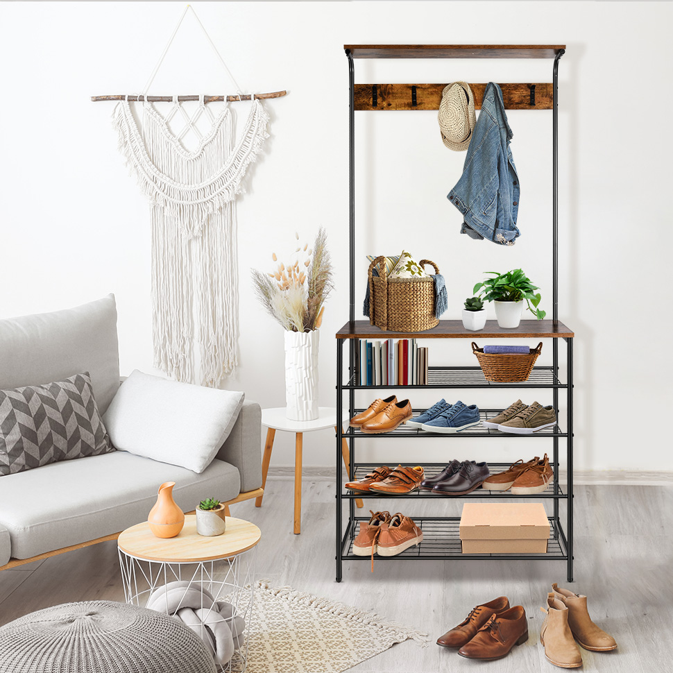 5-Tier Shoe Storage and Coat Rack for Entryway