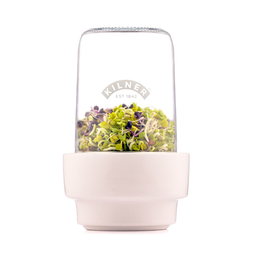 Seed Sprouting Set Ceramic Base, Mesh Disk and Glass Jar KILNER